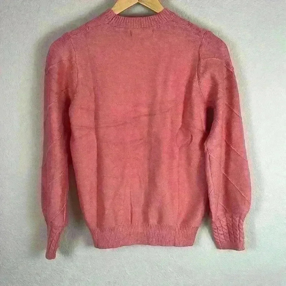 Simplee Pink Pompom Crewneck Pullover Cable Knit Cuff Sweater Women's Size Small - Picture 5 of 9